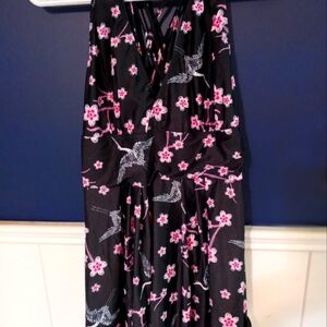 Ladies Size XL Black with White Cranes and Pink Cherry Blossoms Tankini